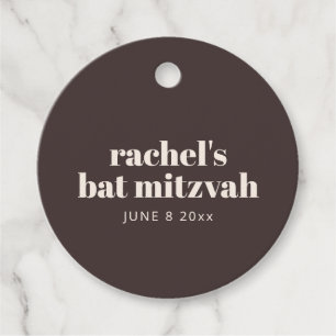 Moderne typografie bruine bat mitswa cadeau verpak bedankjes labels