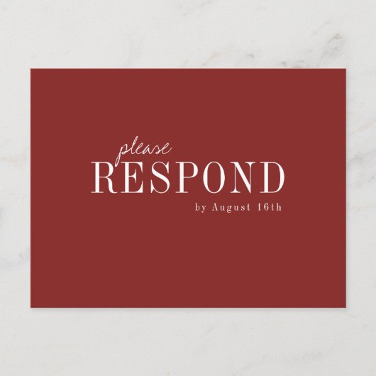 Moderne typografie-burgundy herfst bruiloft RSVP Uitnodiging Briefkaart (Voorkant)