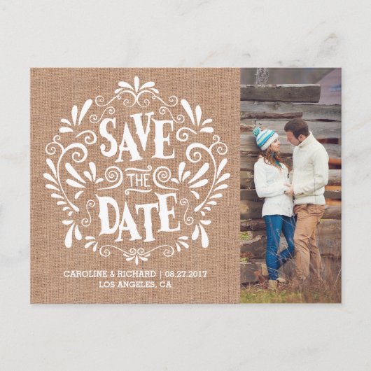 MODERNE TYPOGRAFIE | BURLAP |DE DATUM BRIEFKAART O (Voorkant)