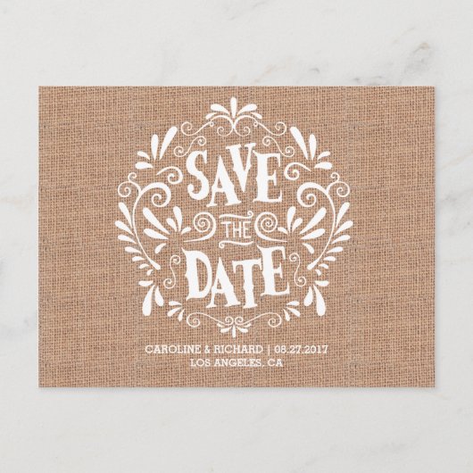 MODERNE TYPOGRAFIE | BURLAP |DE DATUM BRIEFKAART O (Voorkant)