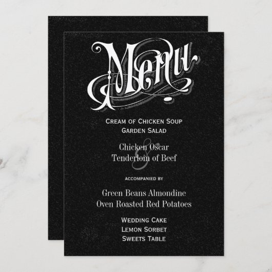 Moderne  Typografie Chalkboard Wedding Menu (Voorkant / Achterkant)