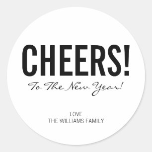 Moderne Typografie Cheers Nieuwjaar Stickers