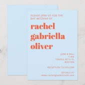 Moderne typografie Cool blauw Oranje Bat Mitzvah Kaart (Voorkant / Achterkant)