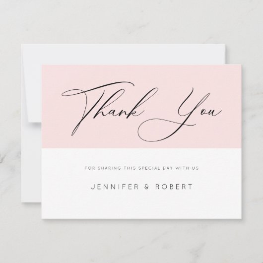 Moderne typografie Dank u voor lichtroze & wit Bedankkaart (Voorkant)
