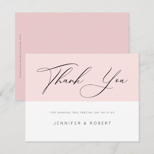 Moderne typografie Dank u voor lichtroze & wit Bedankkaart (Voorkant / Achterkant)