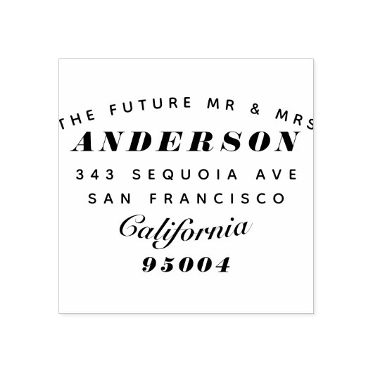 Moderne typografie "De toekomst Mr & Mrs" Adres Rubberstempel (Afrduk)