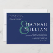 Moderne Typografie Deep Blue Wedding Invitations Kaart (Voorkant)