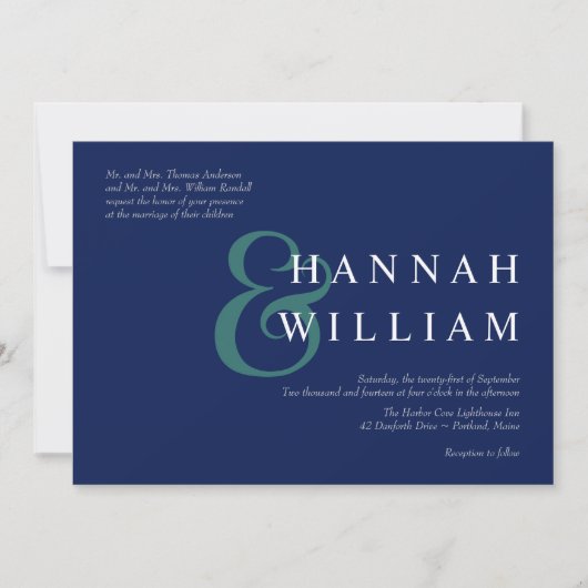 Moderne Typografie Deep Blue Wedding Invitations Kaart (Voorkant)