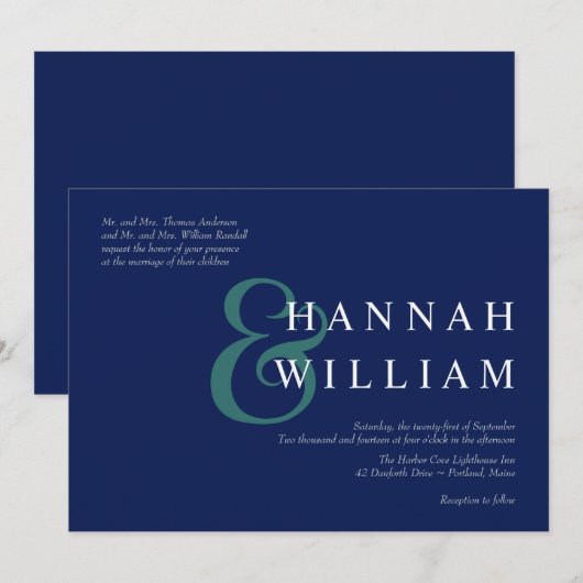 Moderne Typografie Deep Blue Wedding Invitations Kaart (Voorkant / Achterkant)