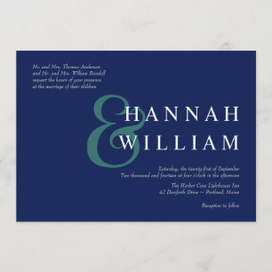 Moderne Typografie Deep Blue Wedding Invitations Kaart