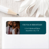 Moderne Typografie Diep Blauwgroen Foto Retouradre Etiket (Insitu)