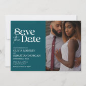 Moderne Typografie Diep Blauwgroen Fotobruiloft Save The Date (Voorkant)