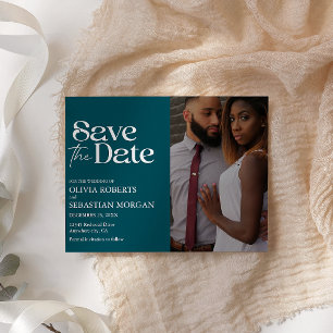 Moderne Typografie Diep Blauwgroen Fotobruiloft Save The Date