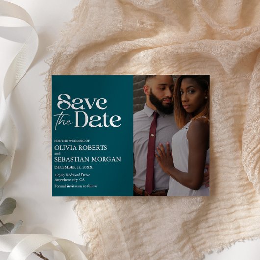 Moderne Typografie Diep Blauwgroen Fotobruiloft Save The Date
