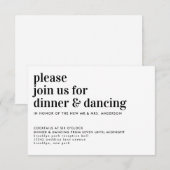 Moderne Typografie Dinner Dancing Bruiloft Recepti Informatiekaartje (Voorkant / Achterkant)