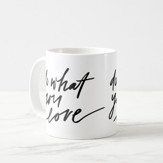 Moderne typografie doet waar je van houdt koffiemok (Voorkant links)