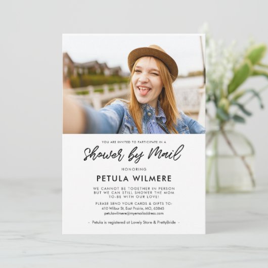 Moderne typografie Douche per mail foto Kaart (Staand voorkant)