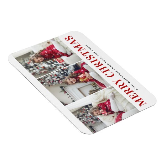 Moderne Typografie Drie Foto Collage Kerstmis Magneet (Rechterzijde)