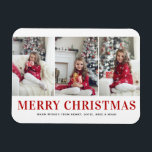 Moderne Typografie Drie Foto Collage Kerstmis Magneet<br><div class="desc">vrolijk kerstfeest | Breng een vleugje vakantiejuichen naar uw huis met onze Photo Christmas Magnet! Perfect voor het weergeven van gekoesterde herinneringen, deze magneet stelt u in staat om het te personaliseren met uw favoriete feestelijke foto, waardoor het een unieke toevoeging is aan uw vakantiedecor. Een ideaal cadeau voor familie...</div>