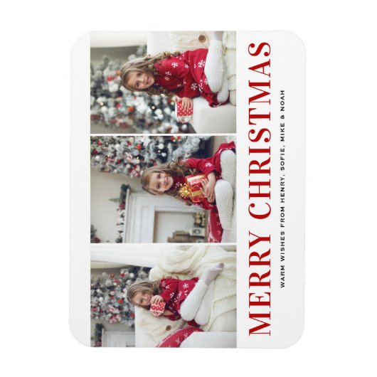 Moderne Typografie Drie Foto Collage Kerstmis Magneet (Verticaal)