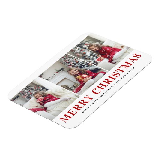Moderne Typografie Drie Foto Collage Kerstmis Magneet (Linkerzijde)