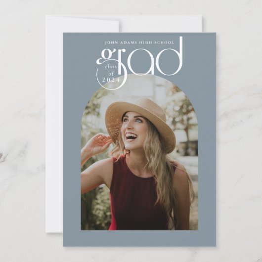 Moderne Typografie Dusty Blue 2 Foto Afstuderen Kaart (Voorkant)