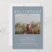 Moderne Typografie Dusty Blue 2 Foto Afstuderen Kaart (Achterkant)