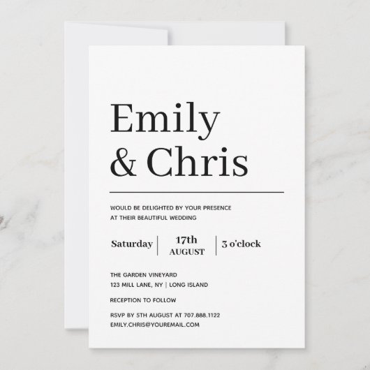 Moderne Typografie Eenvoudig minimalistisch huweli Kaart (Voorkant)