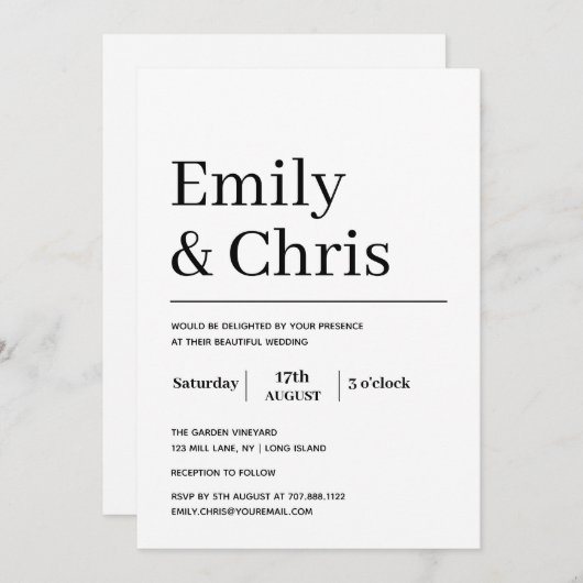 Moderne Typografie Eenvoudig minimalistisch huweli Kaart (Voorkant / Achterkant)