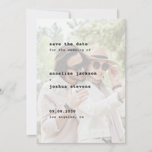 Moderne typografie eenvoudige fotobruiloft save the date (Voorkant)