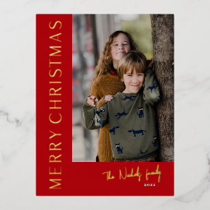 Moderne typografie Eenvoudige kerstfoto Folie Feestdagen Briefkaart
