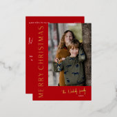 Moderne Typografie Eenvoudige kerstfoto Folie Feestdagen Briefkaart (Voorkant / Achterkant)