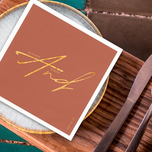 Moderne Typografie Eenvoudige Terracotta Gouden Hu Servet