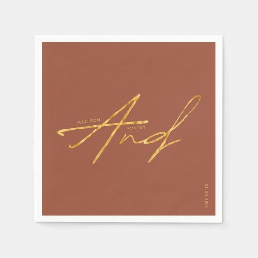 Moderne Typografie Eenvoudige Terracotta Gouden Hu Servet (Voorkant)
