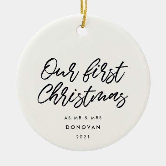 Moderne typografie Eerste kerstfeest foto Keramisch Ornament (Voorkant)