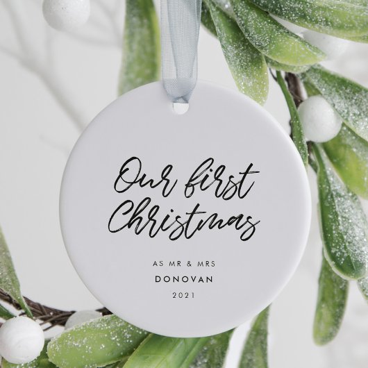 Moderne typografie Eerste kerstfeest foto Keramisch Ornament