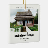 Moderne typografie Eerste Kerstmis in ons nieuwe h Keramisch Ornament (Rechts)