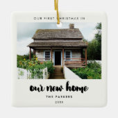 Moderne typografie Eerste Kerstmis in ons nieuwe h Keramisch Ornament (Voorkant)