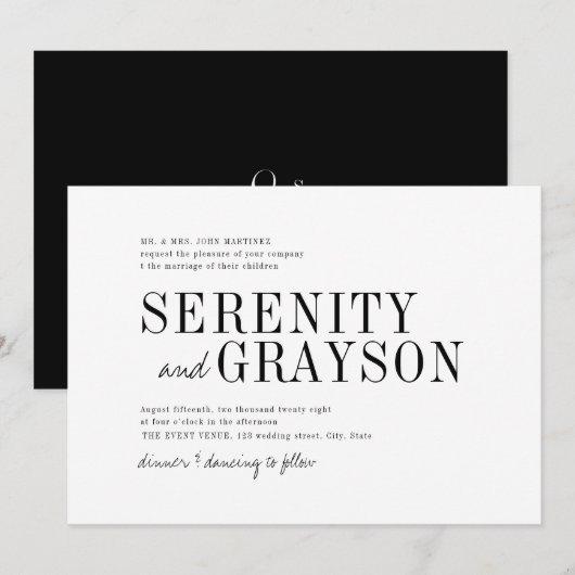 Moderne typografie elegant minimalistisch huwelijk kaart (Voorkant / Achterkant)