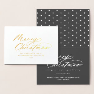Moderne typografie elegant script kerst folie kaarten
