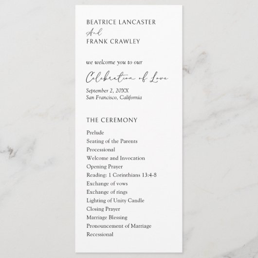Moderne typografie Elegante trouwdag Programmakaart (Voorkant)