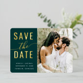 Moderne Typografie Emerald Green Foto Save Date Folie Uitnodiging (Staand Voorkant)