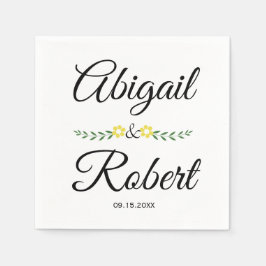 Moderne typografie en gele bloemen bruiloft servet