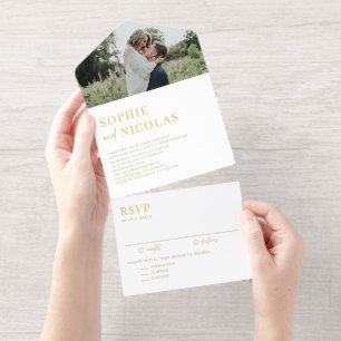 Moderne typografie en handschrift foto bruiloft all in one uitnodiging