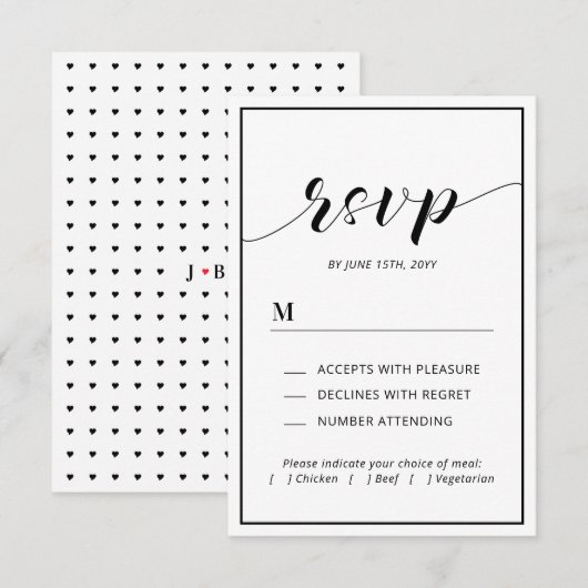 Moderne typografie en harthuwelijk RSVP-Kaart invo RSVP Kaartje (Voorkant / Achterkant)