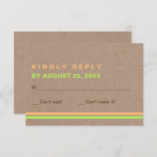 Moderne typografie en strepen rustieke bruiloft RS RSVP Kaartje (Voorkant / Achterkant)