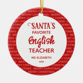 Moderne Typografie Engels Leraar Kerst Rood Keramisch Ornament
