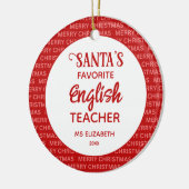 Moderne Typografie Engels Leraar Kerst Rood Keramisch Ornament (Links)