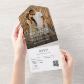 Moderne typografie enkele foto en QR-code bruiloft All In One Uitnodiging (Afscheurbaar)