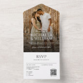 Moderne typografie enkele foto en QR-code bruiloft All In One Uitnodiging (Binnen)